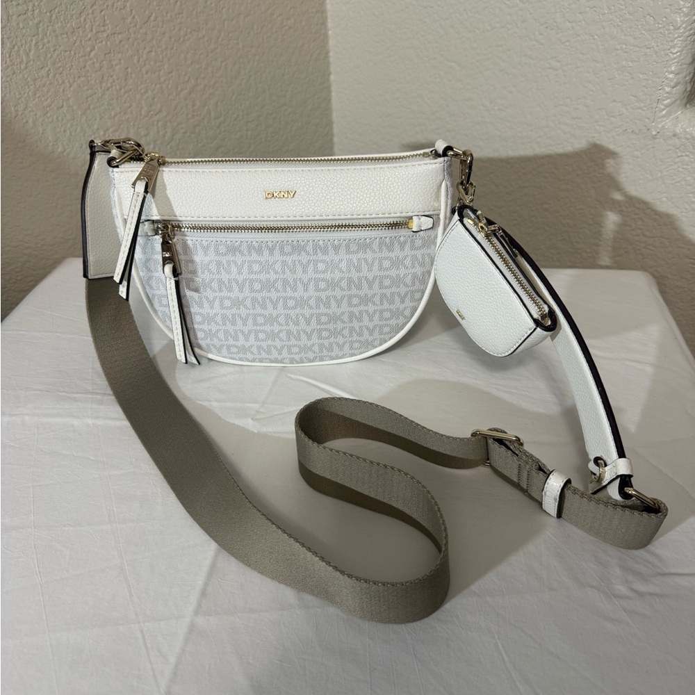 DKNY White and Gray Crossbody Bag